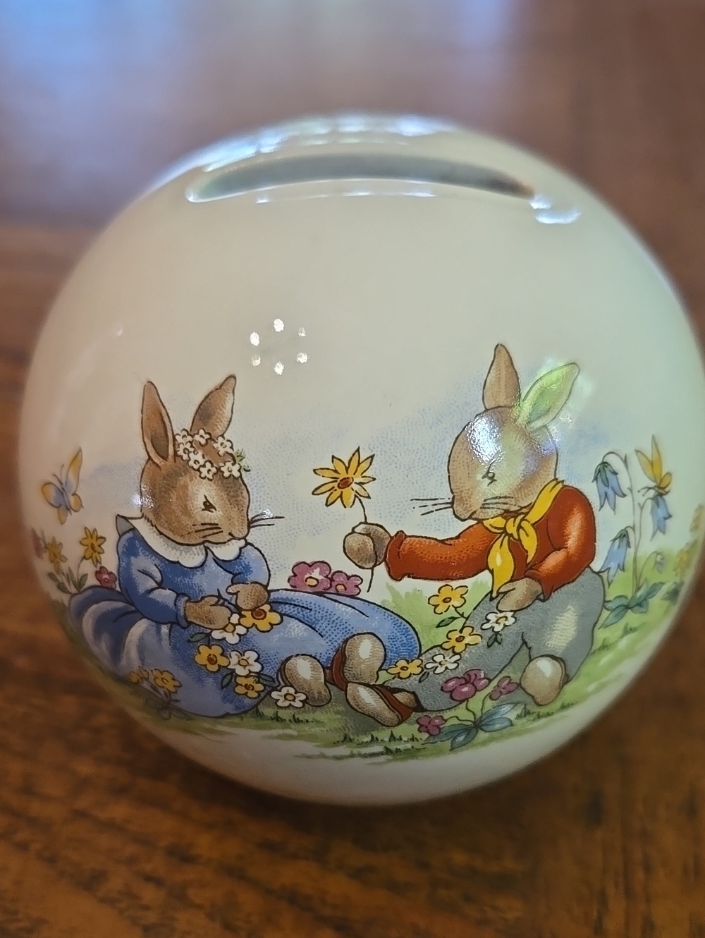 Royal Doulton Bunnykins Ceramic Bank in Cream with Brown and Green Accents